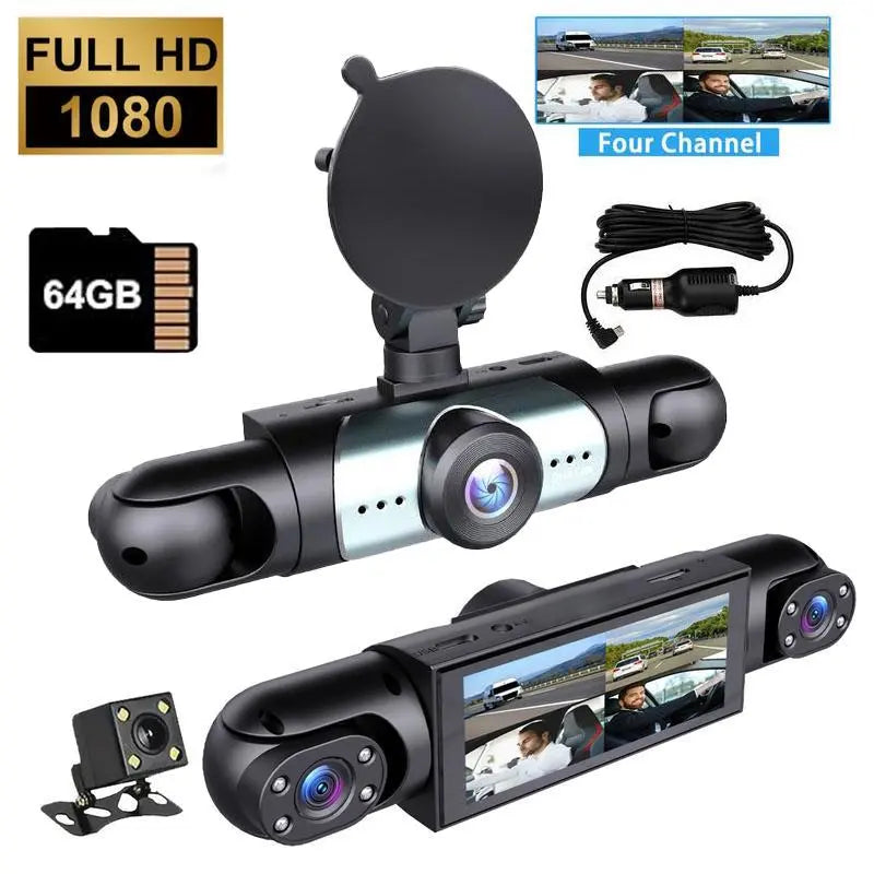 4 Lens Car DVR, 1080P Car DVR with 64G Memory Card【Plug and Play】, Car Video Surveillance with Night Vision, 24/7 Parking Mode Car DVR, Car DVR Camera
