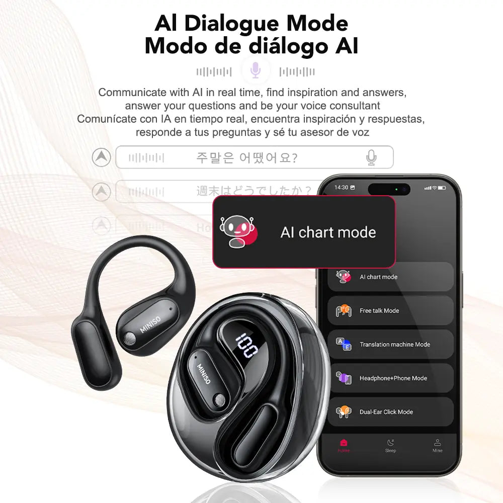 MINISO MS190 Translation Earbuds - Real-Time Translation in 134 Languages, Bluetooth 6.0 Wireless Earphones for Music and Calls, IPX5 Waterproof Sports Headphones with Extended Battery Life