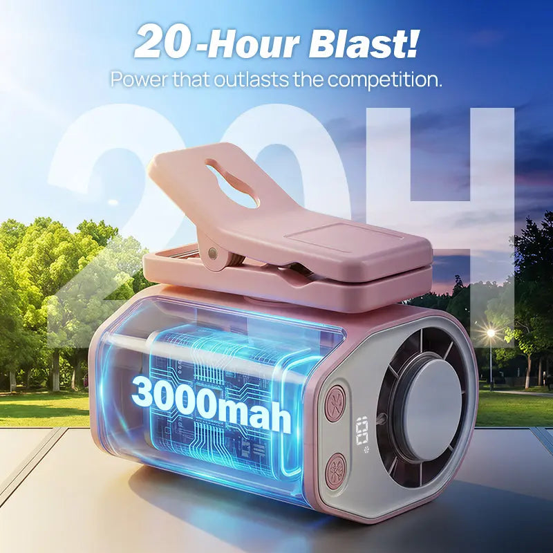 Joytutus Summervibes-2026 Portable Clip-On Car Fan with 360° Rotation, 100 Adjustable Speeds, LED Display, USB Rechargeable, 16℃ Semi-Cooling, 20-Hour Battery Life, 3000mAh Capacity