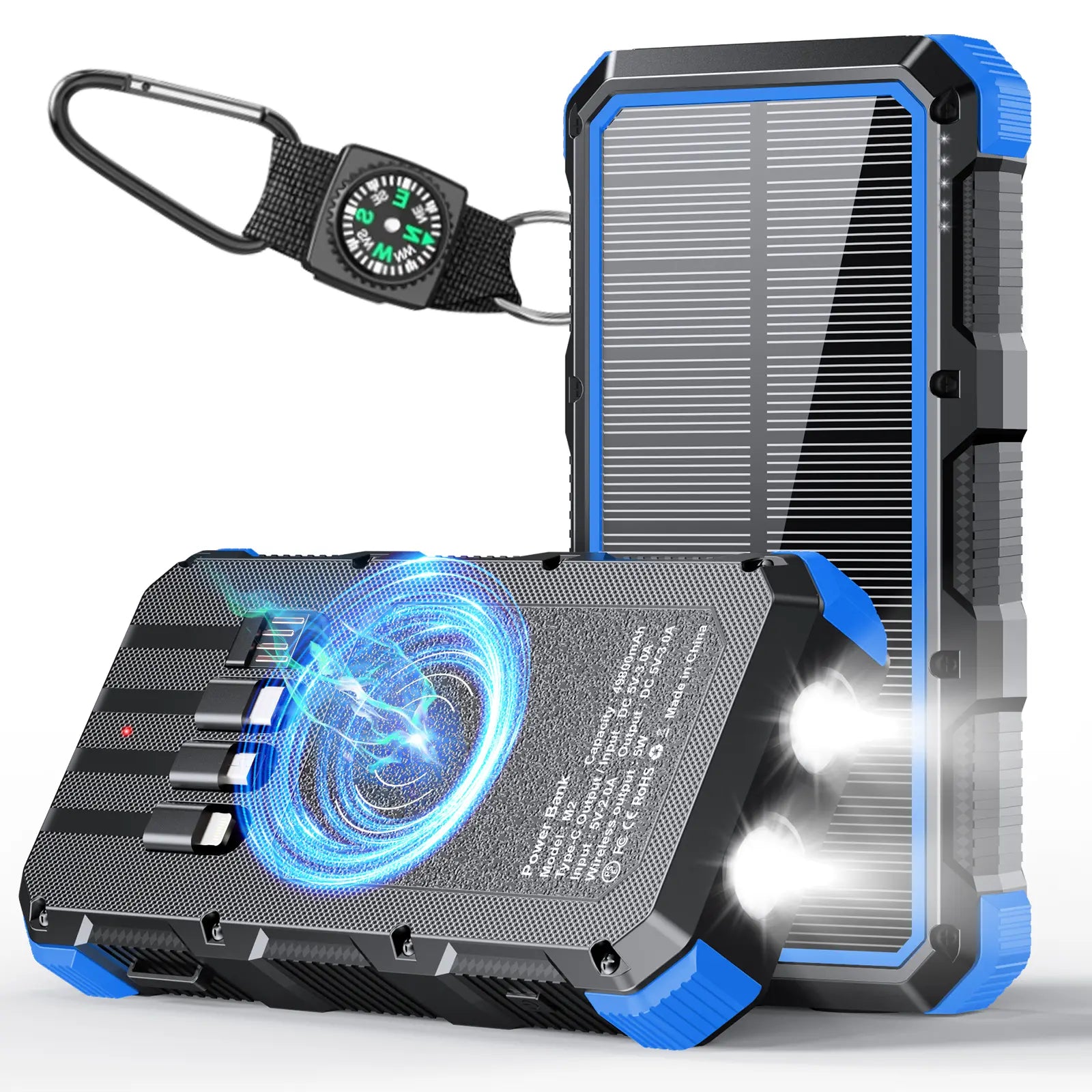 High-Capacity 49800mAh Solar Power Bank with Wireless Charging, QC Fast Charging, 8 Outputs, 4 Inputs, and SOS/Strobe/Flashlight Features, Compatible with All Mobile Devices