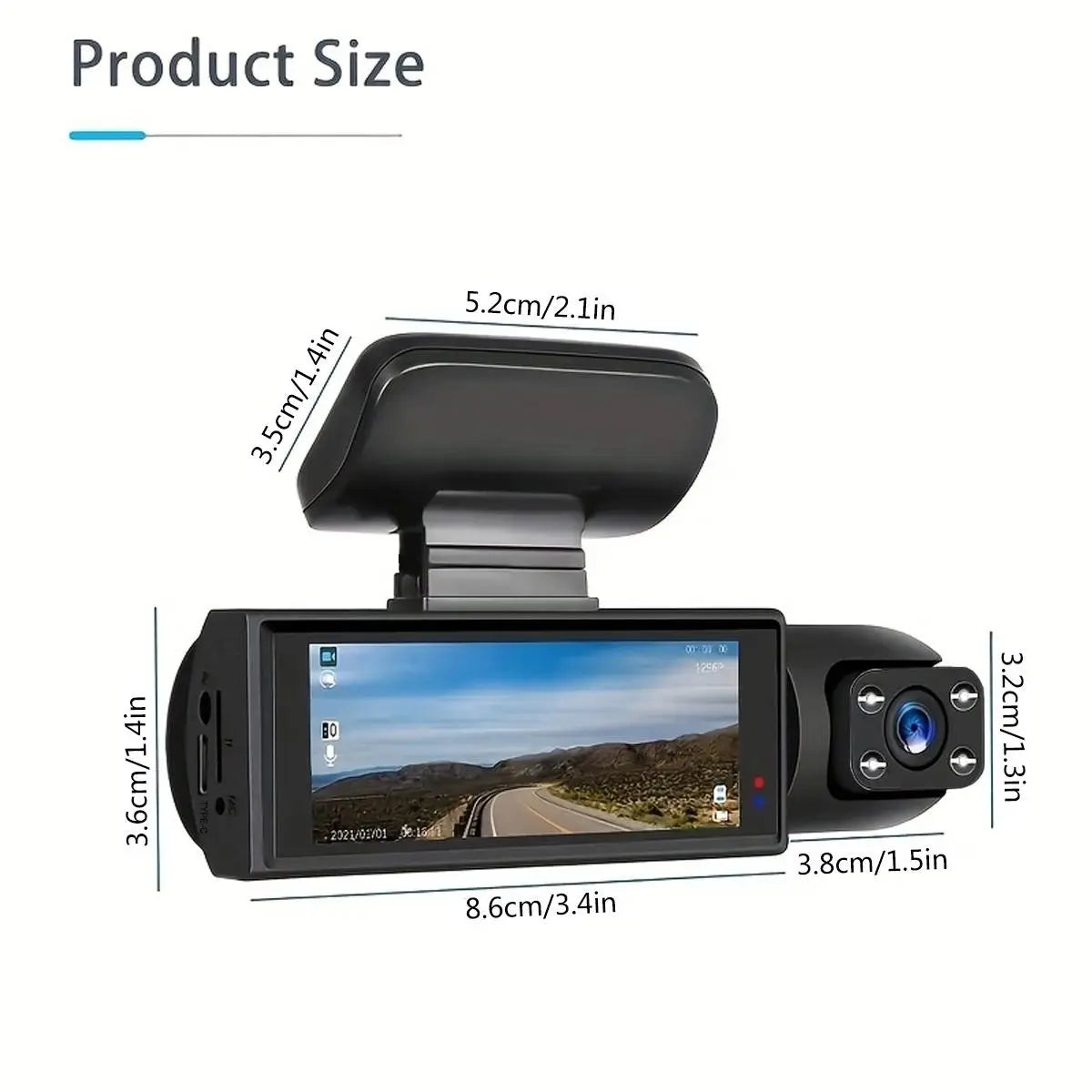 Front & inside Dashcams for Cars, Front Rear Dashcam, Cardashcam with 32GB Card, Wide Angle Driving Recorder with IR Night Vision, 3.16 Inch IPS Screen HD Camera with Dual Lens, (Non-Rechargeable; Plug-In Use)