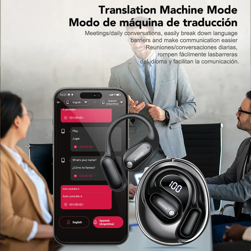 MINISO MS190 Translation Earbuds - Real-Time Translation in 134 Languages, Bluetooth 6.0 Wireless Earphones for Music and Calls, IPX5 Waterproof Sports Headphones with Extended Battery Life
