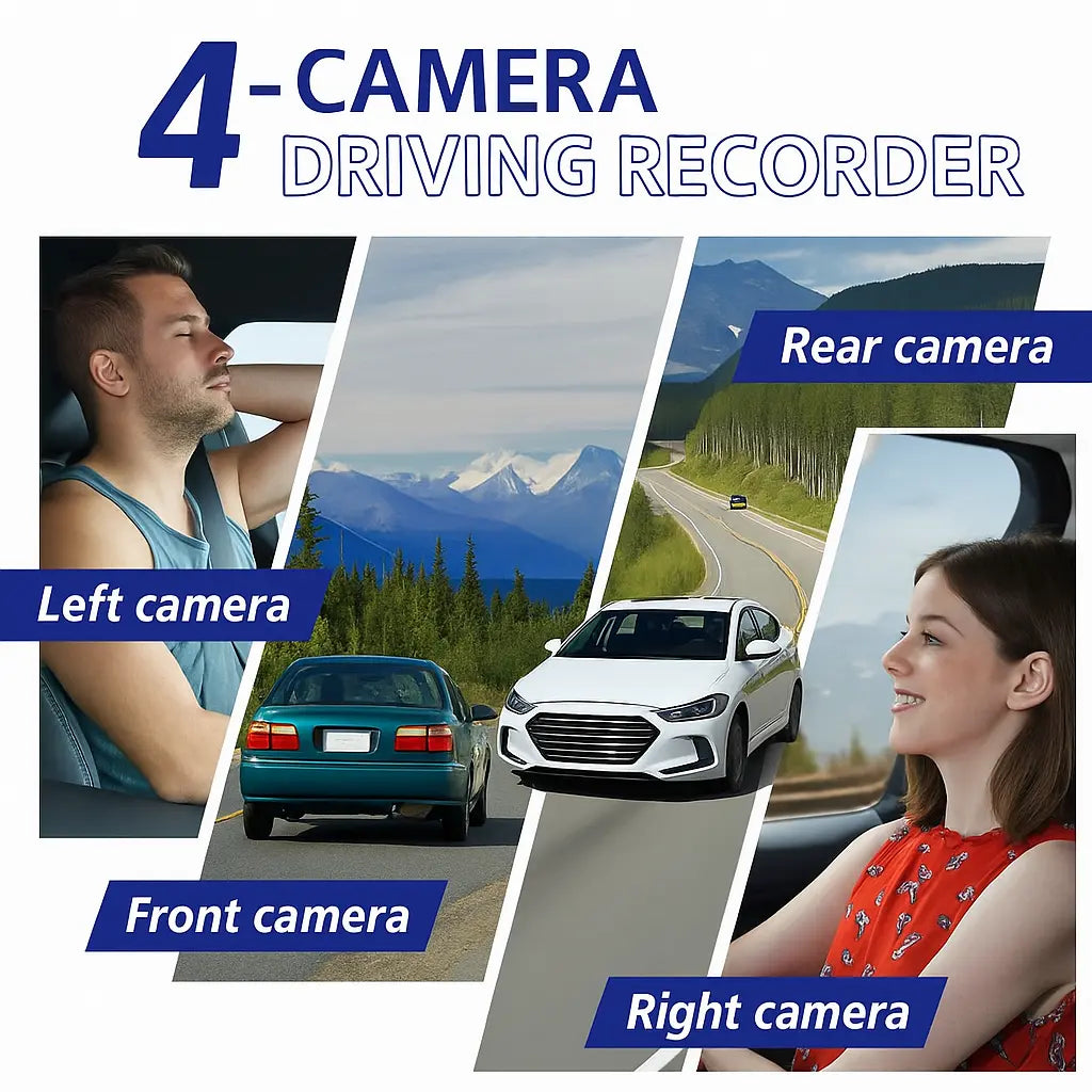 4 Lens Car DVR, 1080P Car DVR with 64G Memory Card【Plug and Play】, Car Video Surveillance with Night Vision, 24/7 Parking Mode Car DVR, Car DVR Camera