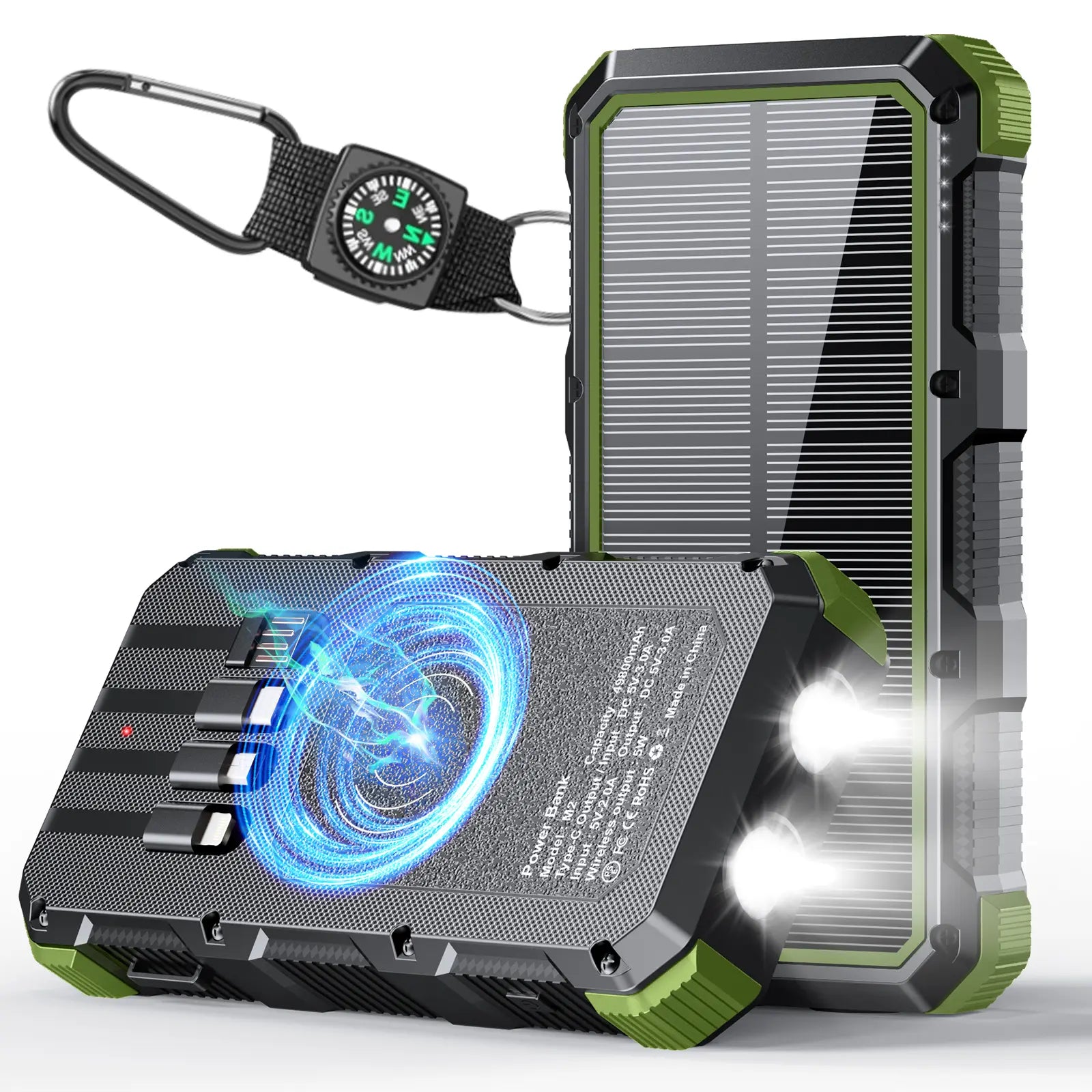 High-Capacity 49800mAh Solar Power Bank with Wireless Charging, QC Fast Charging, 8 Outputs, 4 Inputs, and SOS/Strobe/Flashlight Features, Compatible with All Mobile Devices