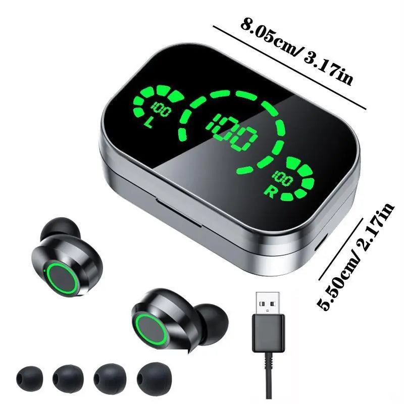 HD Mirror Display YD03 Bluetooth-Compatible Headphones, Large-Capacity In-Ear Wireless Multifunctional Earbuds with LED Touch Screen, Perfect Gift for Friends