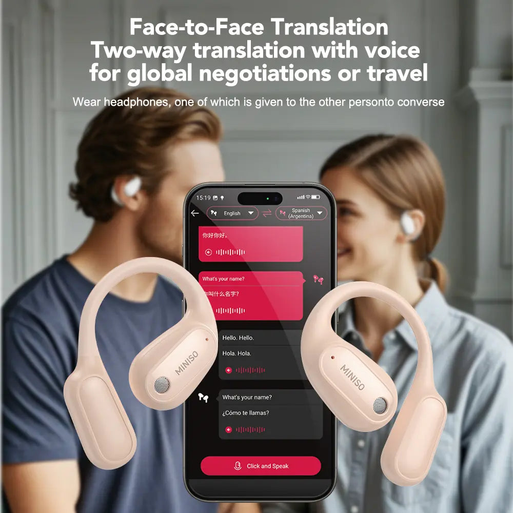 MINISO MS190 Translation Earbuds - Real-Time Translation in 134 Languages, Bluetooth 6.0 Wireless Earphones for Music and Calls, IPX5 Waterproof Sports Headphones with Extended Battery Life