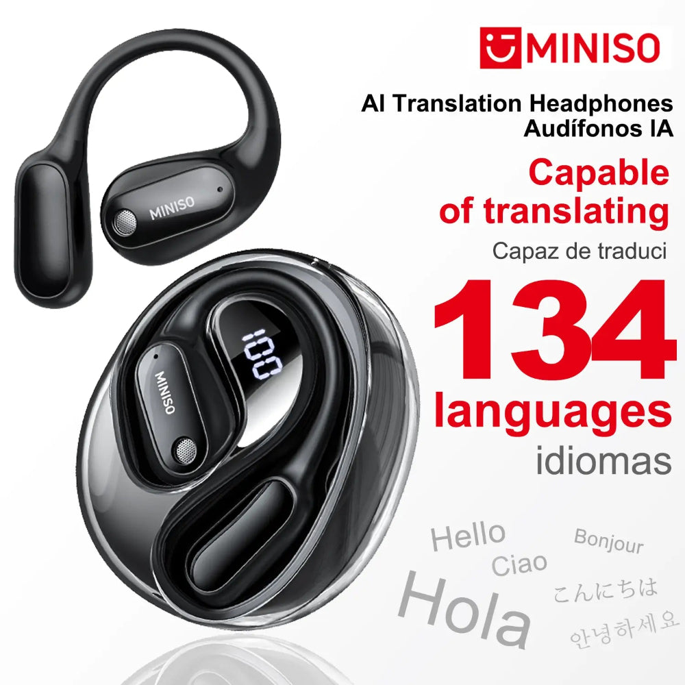 MINISO MS190 Translation Earbuds - Real-Time Translation in 134 Languages, Bluetooth 6.0 Wireless Earphones for Music and Calls, IPX5 Waterproof Sports Headphones with Extended Battery Life