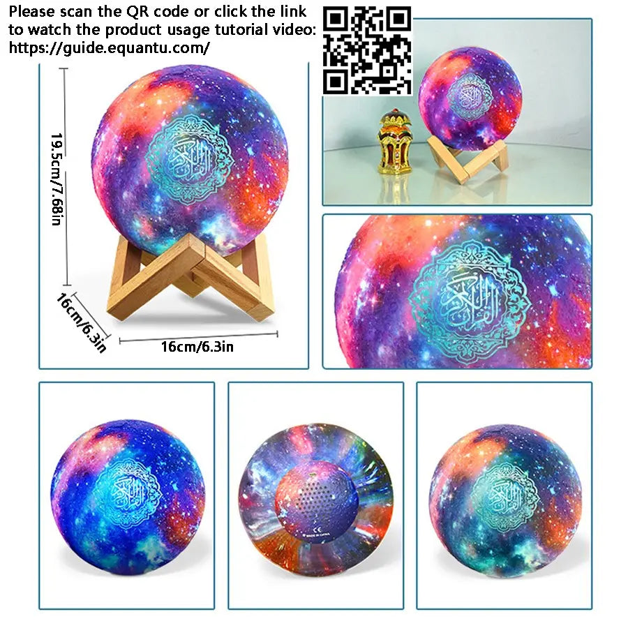 Portable Quran Speaker with Rechargeable Night Light and Remote Control - Multifunctional Bluetooth Ambient Light Speaker for Home and Office Use
