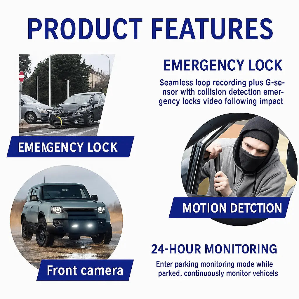 4 Lens Car DVR, 1080P Car DVR with 64G Memory Card【Plug and Play】, Car Video Surveillance with Night Vision, 24/7 Parking Mode Car DVR, Car DVR Camera