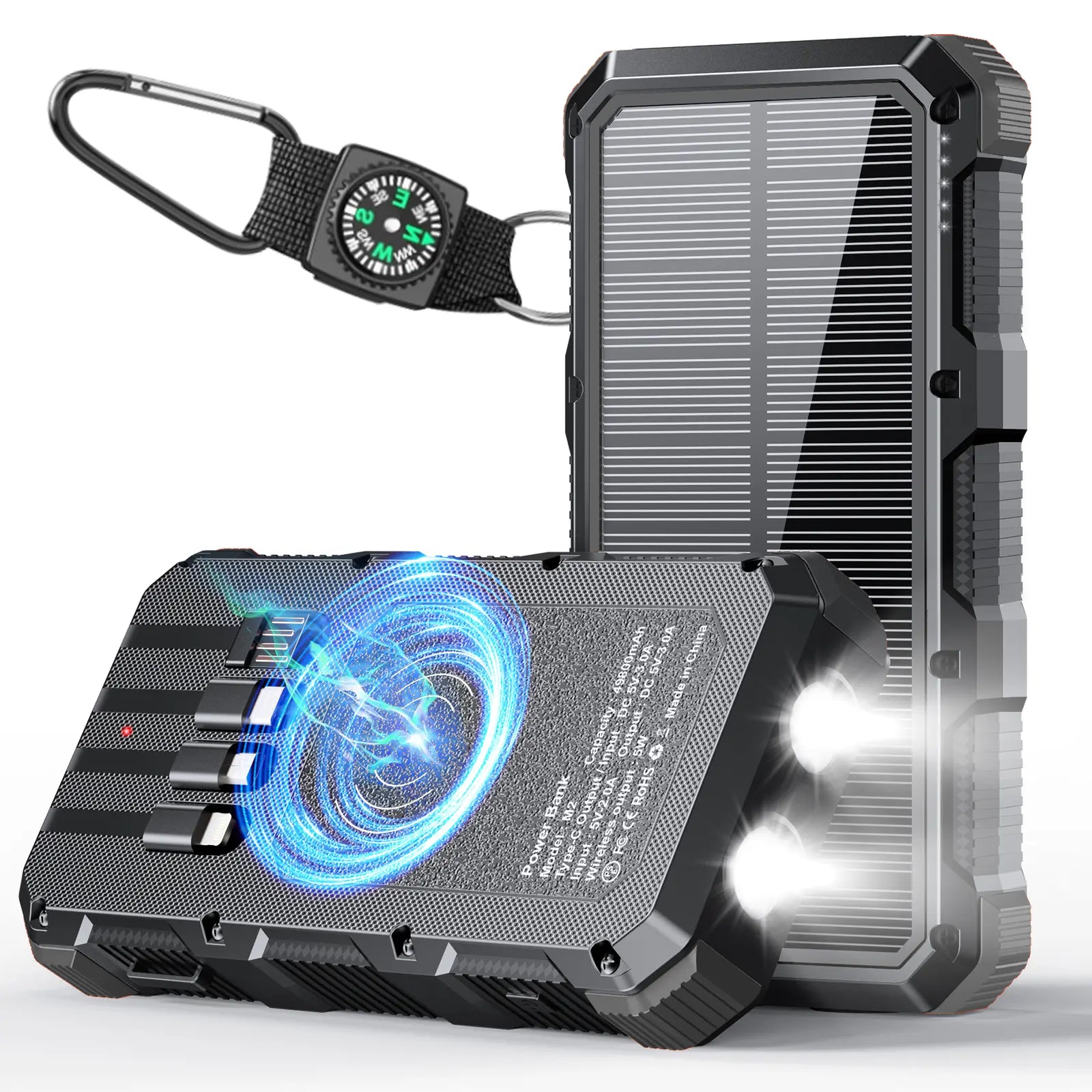 High-Capacity 49800mAh Solar Power Bank with Wireless Charging, QC Fast Charging, 8 Outputs, 4 Inputs, and SOS/Strobe/Flashlight Features, Compatible with All Mobile Devices