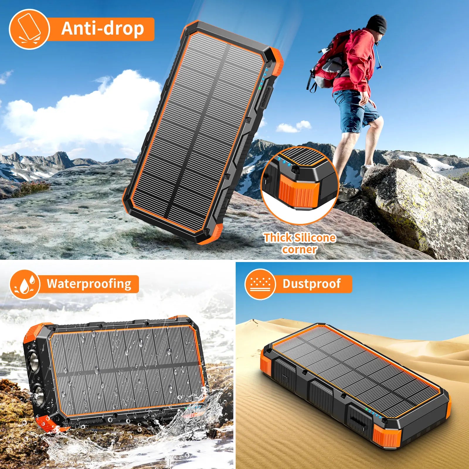 High-Capacity 49800mAh Solar Power Bank with Wireless Charging, QC Fast Charging, 8 Outputs, 4 Inputs, and SOS/Strobe/Flashlight Features, Compatible with All Mobile Devices