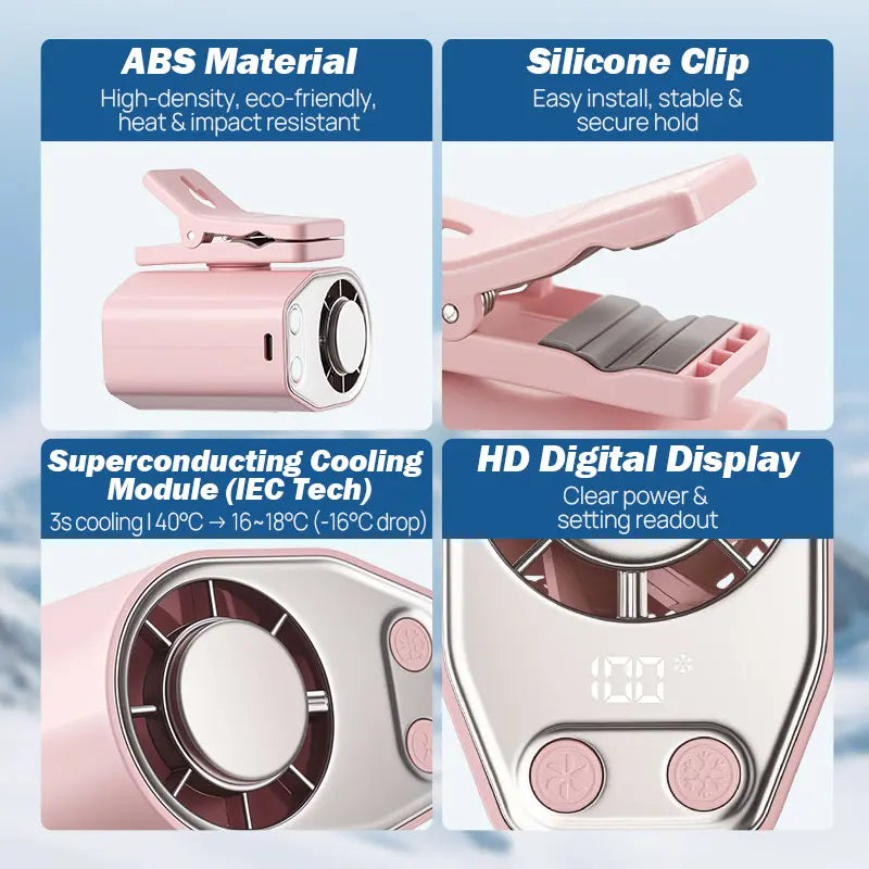 Joytutus Summervibes-2026 Portable Clip-On Car Fan with 360° Rotation, 100 Adjustable Speeds, LED Display, USB Rechargeable, 16℃ Semi-Cooling, 20-Hour Battery Life, 3000mAh Capacity