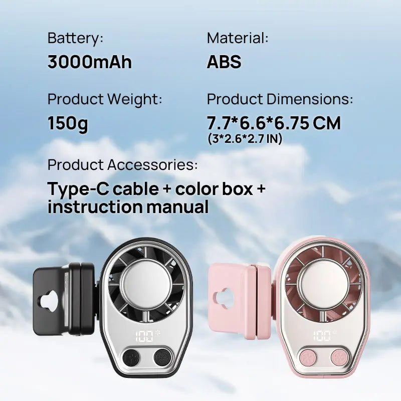 Joytutus Summervibes-2026 Portable Clip-On Car Fan with 360° Rotation, 100 Adjustable Speeds, LED Display, USB Rechargeable, 16℃ Semi-Cooling, 20-Hour Battery Life, 3000mAh Capacity
