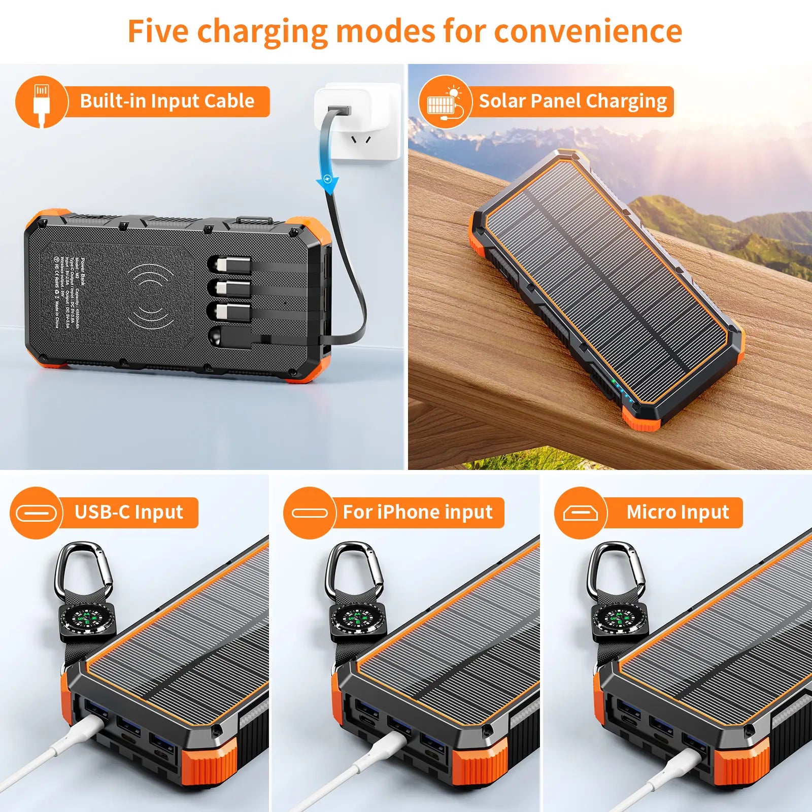 High-Capacity 49800mAh Solar Power Bank with Wireless Charging, QC Fast Charging, 8 Outputs, 4 Inputs, and SOS/Strobe/Flashlight Features, Compatible with All Mobile Devices