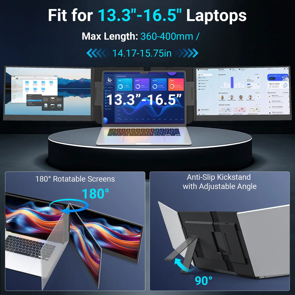【Tiktokshopstockup】Cevaton 15.6" Laptop Screen Extender, 1080P FHD Dual Portable Monitor for Laptops, Ultra-Slim Travel Dual Monitor Fit for 13-17.3" Laptops, USB-C Plug&Play Extended Screen Compatible with Win/Mac/Android