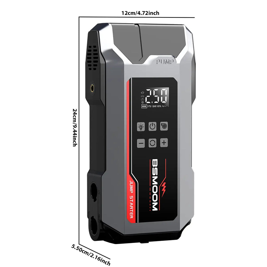 BSMOOM 8000A Portable Car Jump Starter with 150PSI Air Compressor & Blower All-In-One Fast Charging Laptop Power Bank for Petrol Diesel Engines 10L Repair Tool Kit