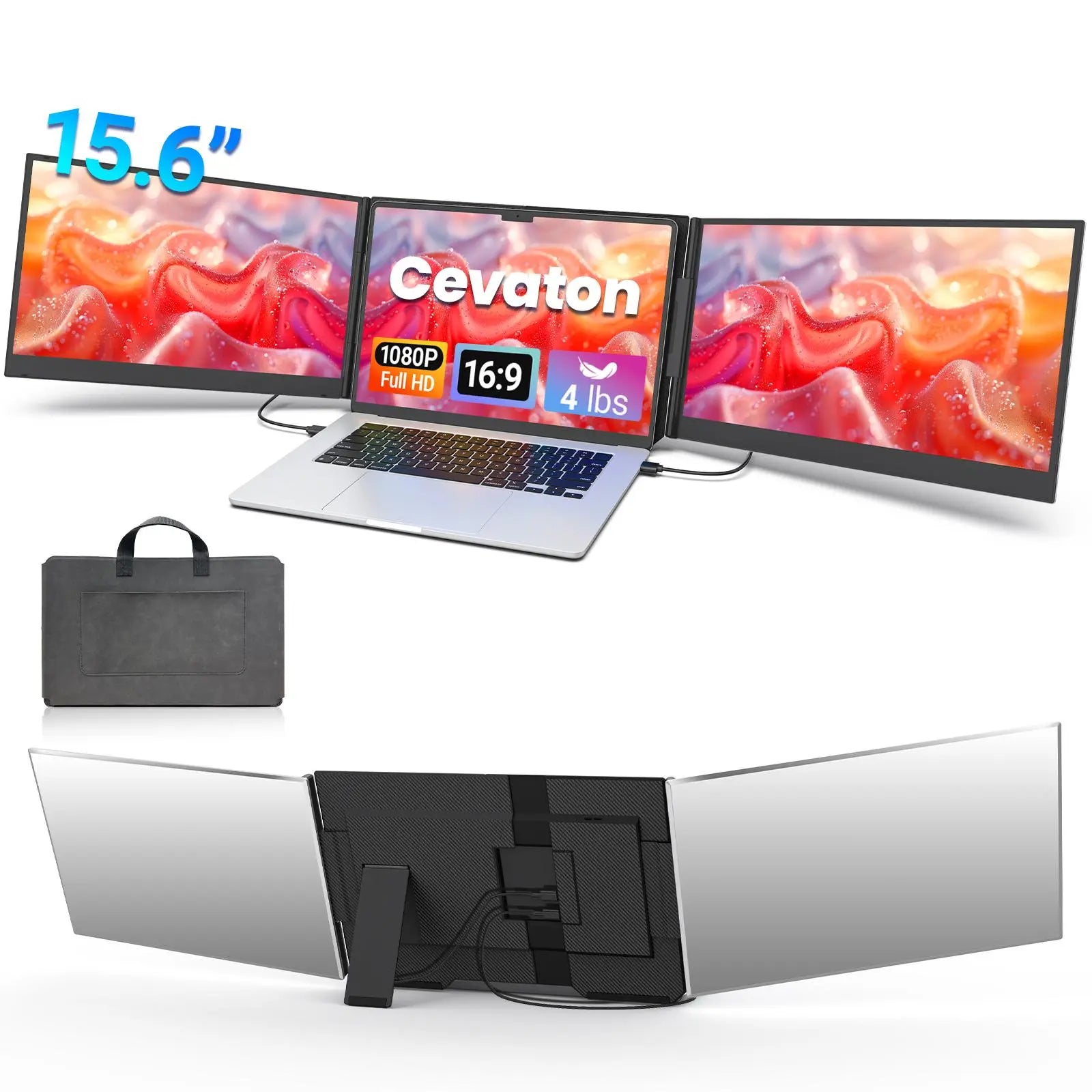 【Tiktokshopstockup】Cevaton 15.6" Laptop Screen Extender, 1080P FHD Dual Portable Monitor for Laptops, Ultra-Slim Travel Dual Monitor Fit for 13-17.3" Laptops, USB-C Plug&Play Extended Screen Compatible with Win/Mac/Android