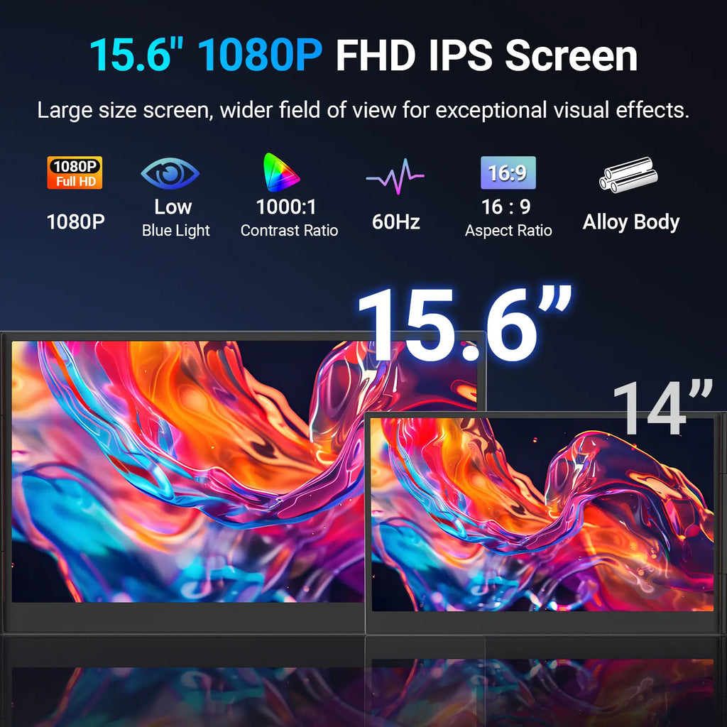 【Tiktokshopstockup】Cevaton 15.6" Laptop Screen Extender, 1080P FHD Dual Portable Monitor for Laptops, Ultra-Slim Travel Dual Monitor Fit for 13-17.3" Laptops, USB-C Plug&Play Extended Screen Compatible with Win/Mac/Android