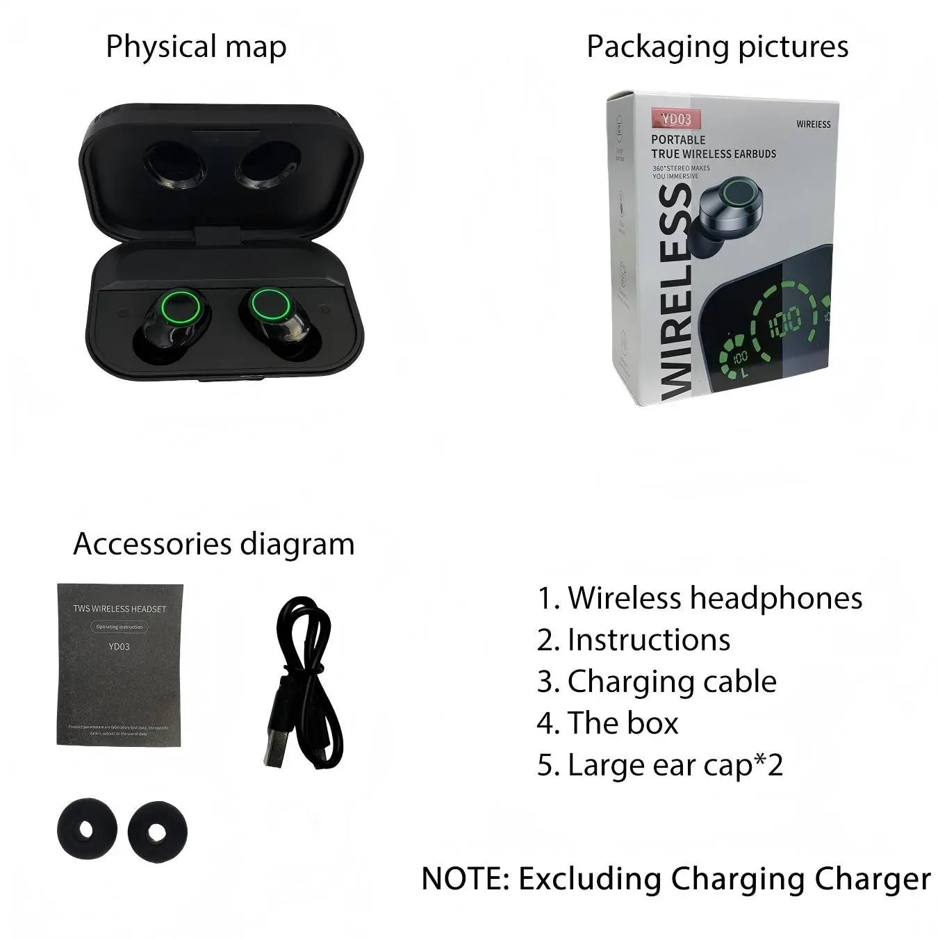 HD Mirror Display YD03 Bluetooth-Compatible Headphones, Large-Capacity In-Ear Wireless Multifunctional Earbuds with LED Touch Screen, Perfect Gift for Friends
