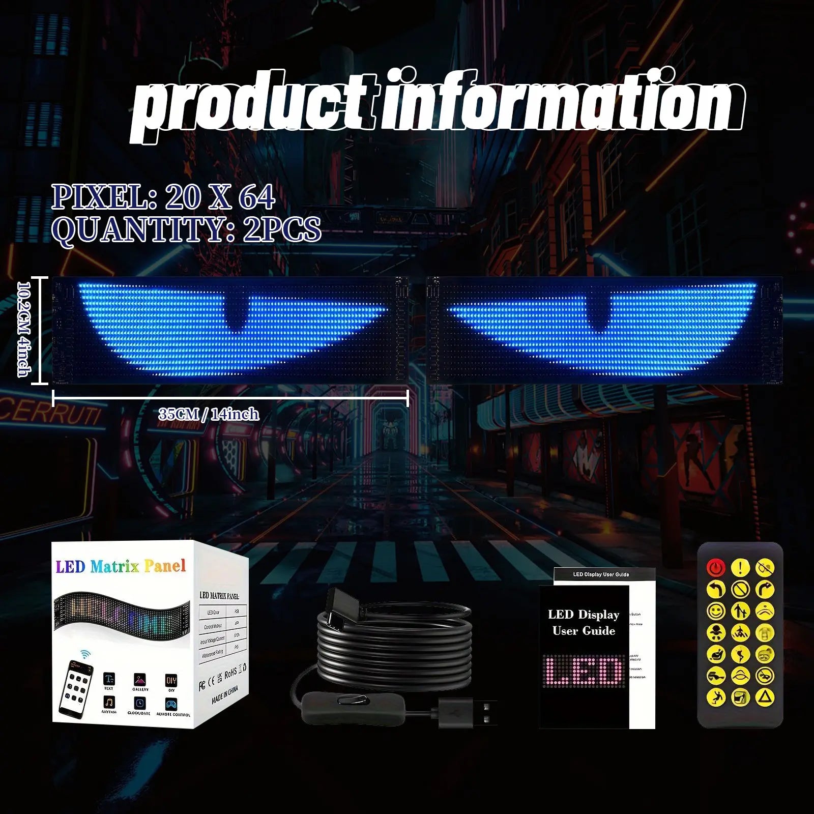 2-Pack LED Scrolling Eye Screens | App-Controlled Animated Display Light for Cars, Weddings, Birthdays