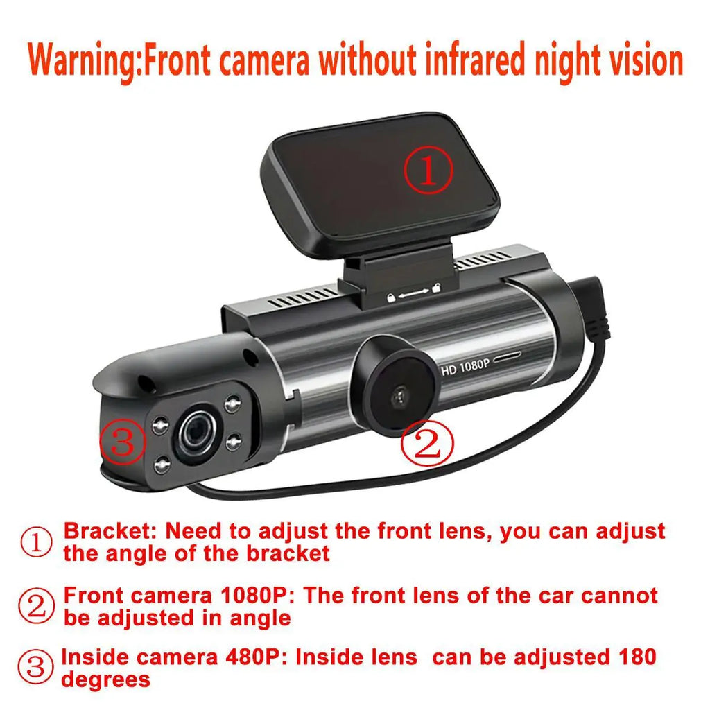 Front & inside Dashcams for Cars, Front Rear Dashcam, Cardashcam with 32GB Card, Wide Angle Driving Recorder with IR Night Vision, 3.16 Inch IPS Screen HD Camera with Dual Lens, (Non-Rechargeable; Plug-In Use)