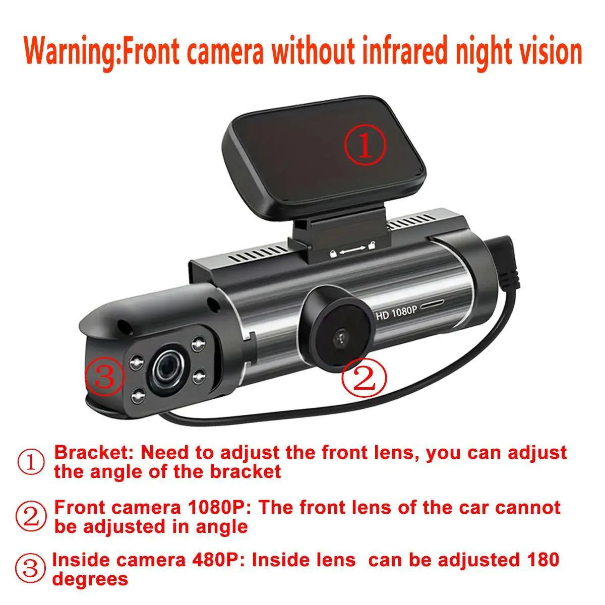 Front & inside Dashcams for Cars, Front Rear Dashcam, Cardashcam with 32GB Card, Wide Angle Driving Recorder with IR Night Vision, 3.16 Inch IPS Screen HD Camera with Dual Lens, (Non-Rechargeable; Plug-In Use)