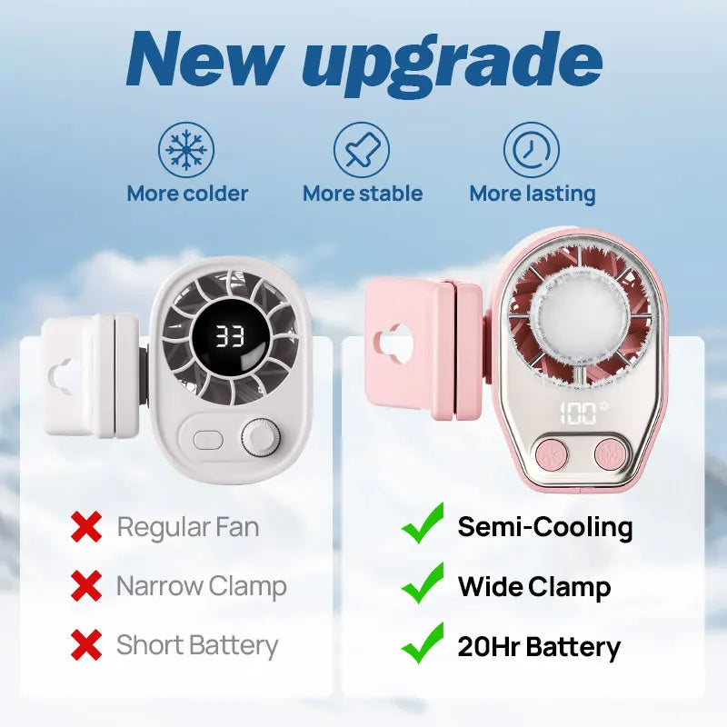 Joytutus Summervibes-2026 Portable Clip-On Car Fan with 360° Rotation, 100 Adjustable Speeds, LED Display, USB Rechargeable, 16℃ Semi-Cooling, 20-Hour Battery Life, 3000mAh Capacity