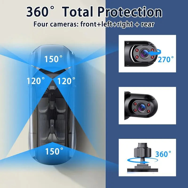 4 Lens Car DVR, 1080P Car DVR with 64G Memory Card【Plug and Play】, Car Video Surveillance with Night Vision, 24/7 Parking Mode Car DVR, Car DVR Camera