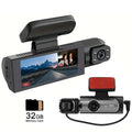 Front & inside Dashcams for Cars, Front Rear Dashcam, Cardashcam with 32GB Card, Wide Angle Driving Recorder with IR Night Vision, 3.16 Inch IPS Screen HD Camera with Dual Lens, (Non-Rechargeable; Plug-In Use)