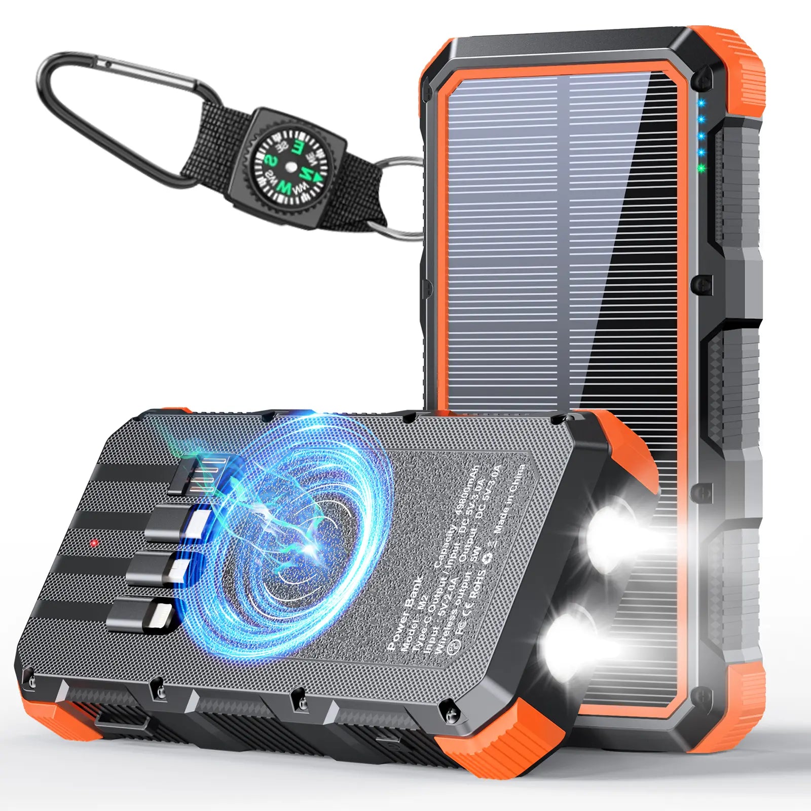 High-Capacity 49800mAh Solar Power Bank with Wireless Charging, QC Fast Charging, 8 Outputs, 4 Inputs, and SOS/Strobe/Flashlight Features, Compatible with All Mobile Devices