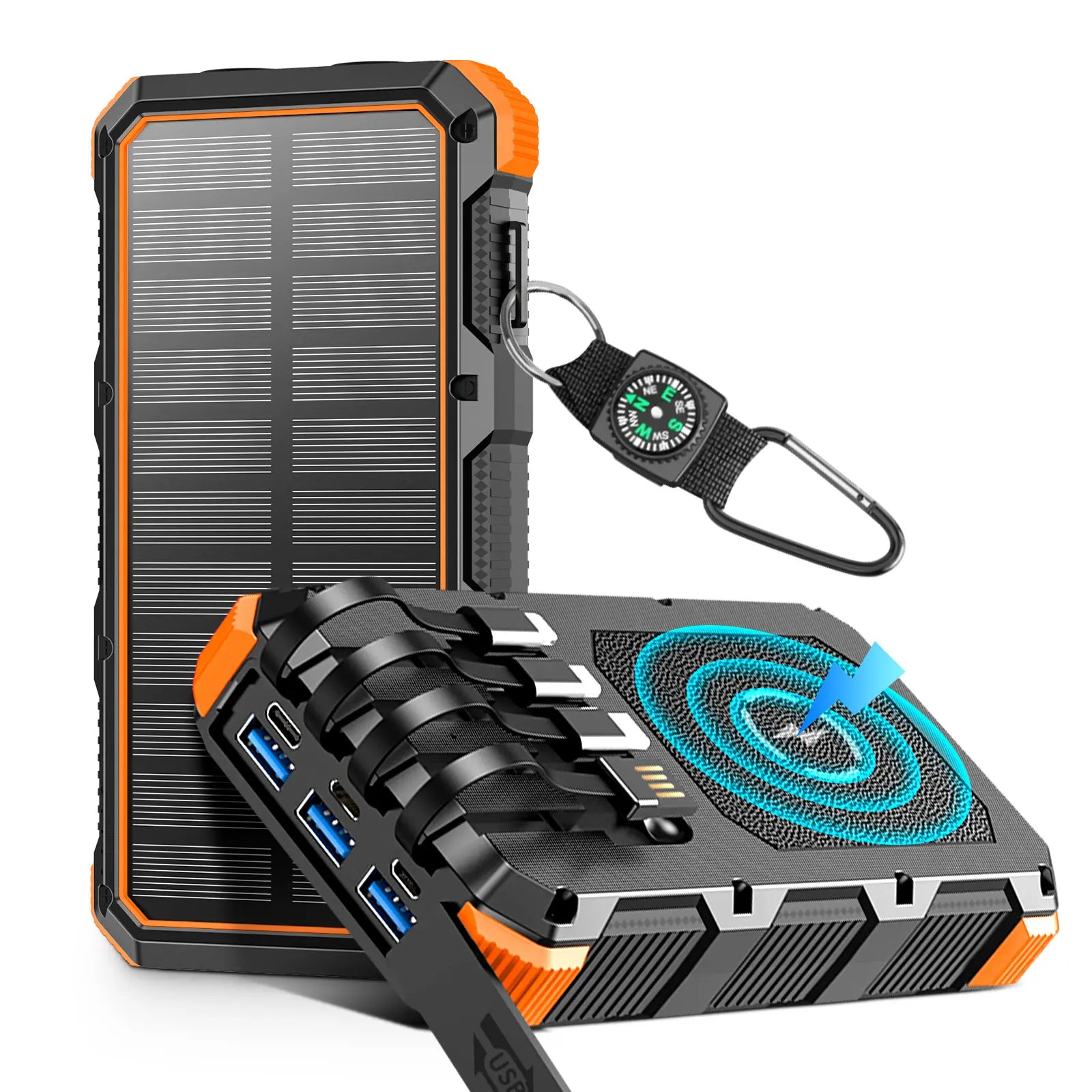 High-Capacity 49800mAh Solar Power Bank with Wireless Charging, QC Fast Charging, 8 Outputs, 4 Inputs, and SOS/Strobe/Flashlight Features, Compatible with All Mobile Devices